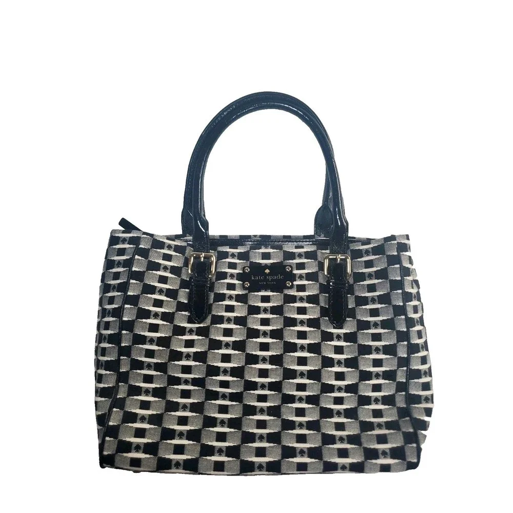 Kate Spade Women’s Bag Medium Black White Geometric Jacquard Handbag 9